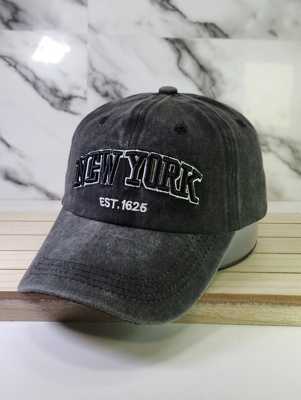 New York Hat Embroidered Cap. Faded Black- Grey Color